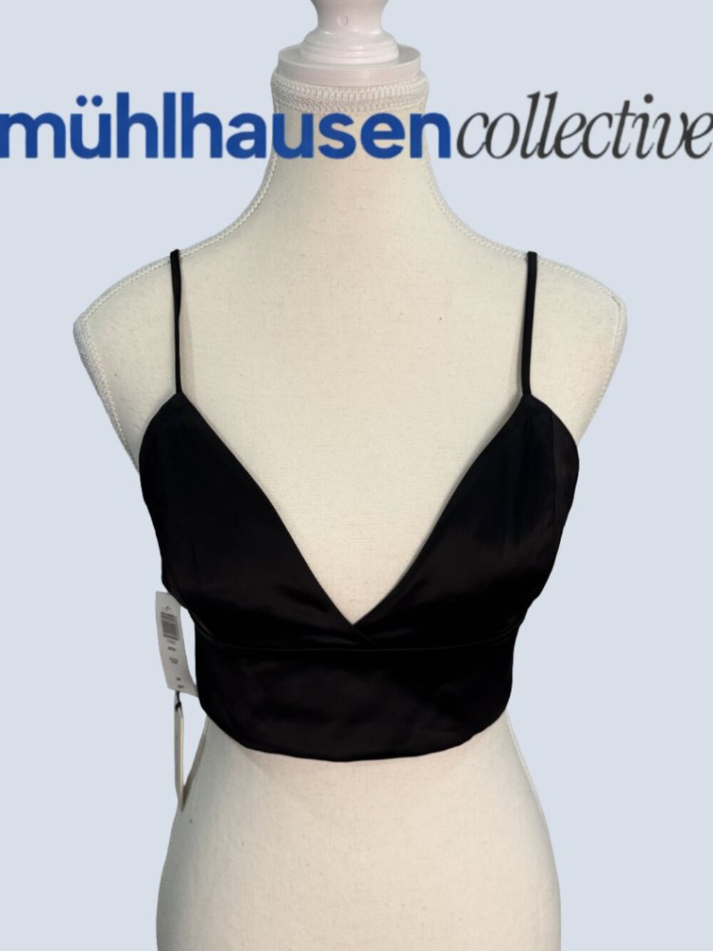 Babaton “Aria” Black Satin V-Neck Bralette